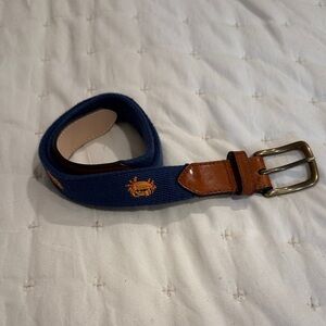 J. McLAUGHLIN BELT GOLF FLAG BLUE WEBBING YELLOW RIBBON BROWN LEATHER SIZE S USA Navy Ashton Embroidered Belt | J.McLaughlin main image 3